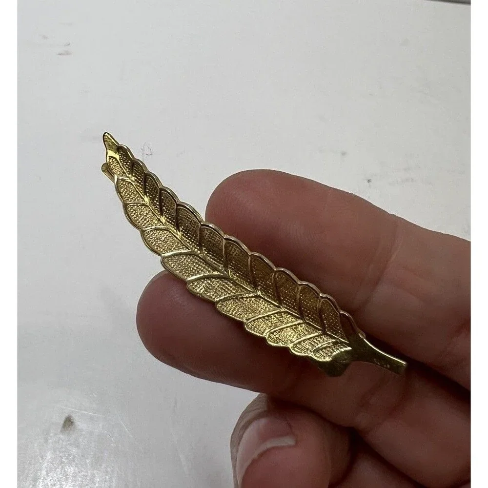 3 Vintage Gold Tone Textured Leaf Hair Clips Barrette Alligator Claw Set